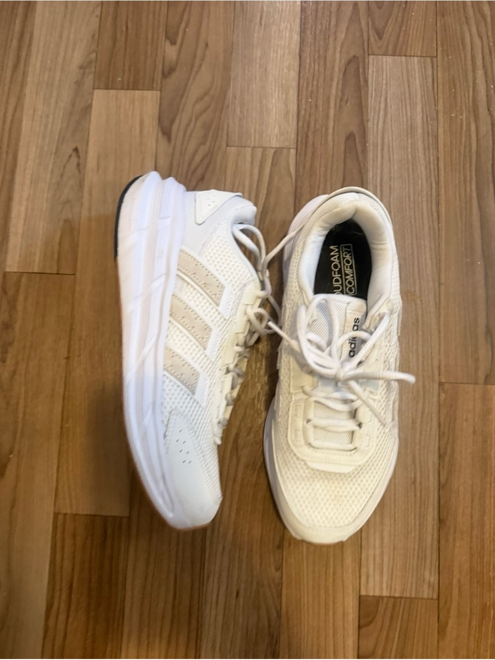 adidas Off-White/Beige Athletic Sneakers with Three Stripes